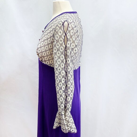 Vintage lace and purple maxi dress with peekaboo bell sleeves fits like a Medium - Picture 4 of 5